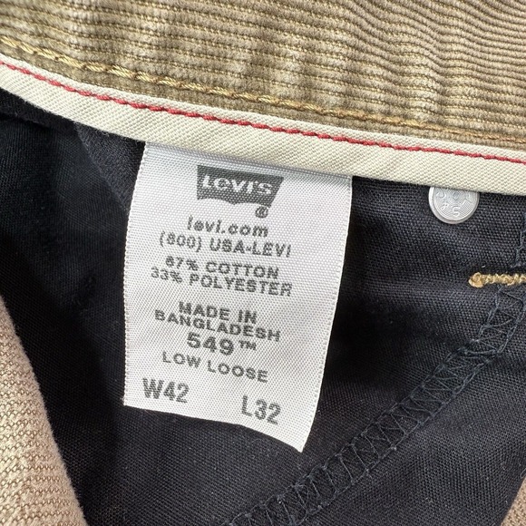Levis 549 Corduroy Pants Mens 42x32 Brown Tan Low Loose Straight Leg‎ Casual - Picture 13 of 16